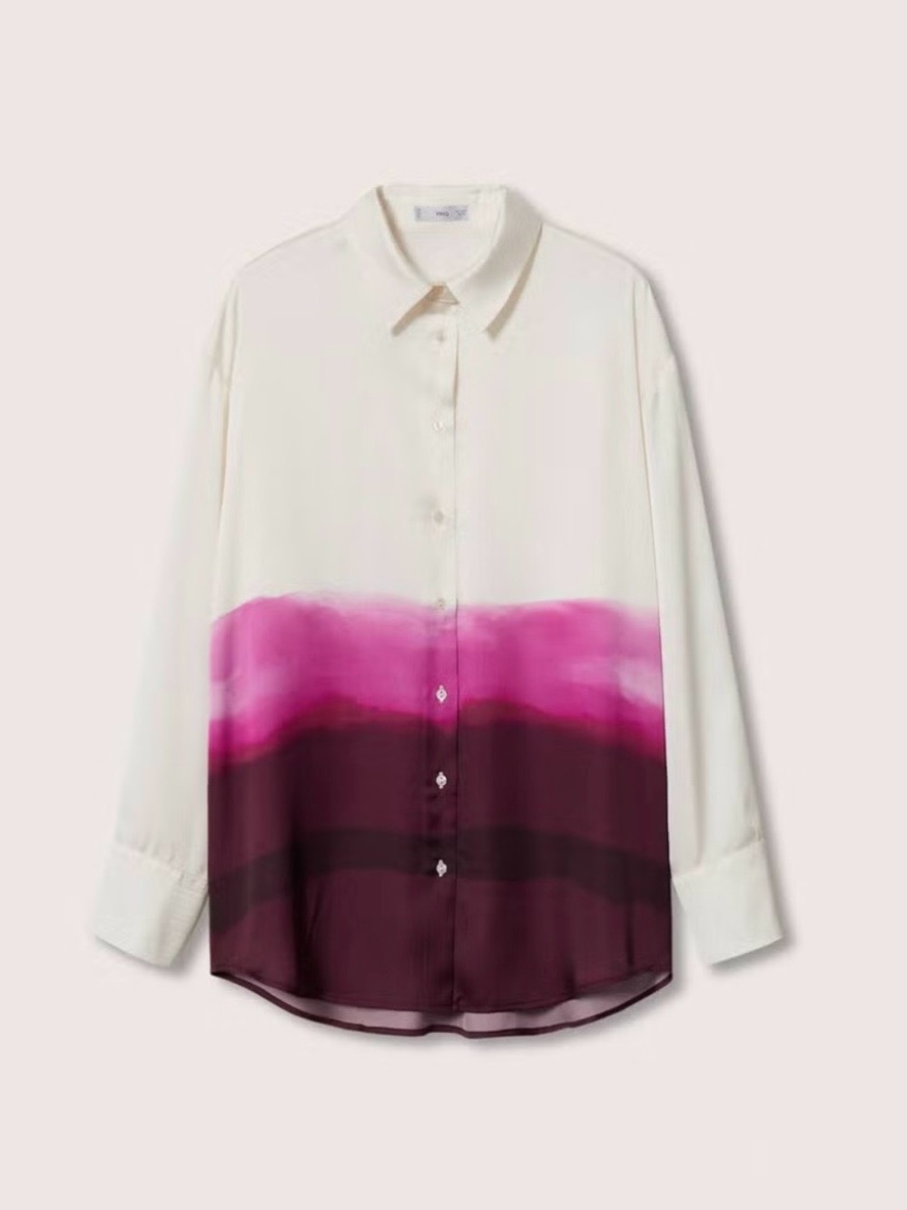 Mango Satin White Button-Down Shirt with Pink and Burgundy Ombre size 4 - Small
